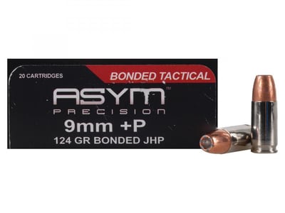 ASYM Tactical Handgun Ammunition 9mm Luger +P 124 Grain Bonded JHP 20 rounds - $15.99 (Free Shipping over $50)
