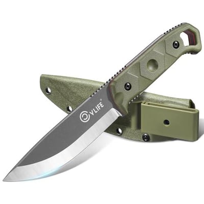 30% off CVLIFE Fixed Blade Knife with Sheath, 5.1" D2 Steel Full Tang Survival Bushcraft Knife, Scandi Grind, 5-Layer Handle with G10 Liners, Heavy Duty Hunting Camping Knives for Men, Green w/code R9OTFCX4 - $17.49 + FREE Shipping