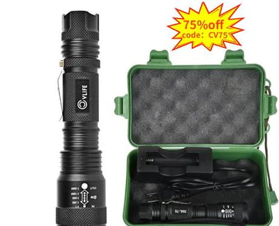 CVLIFE LED Rechargeable Tactical Flashlight Zoomable Water-Resistant - $7.95 