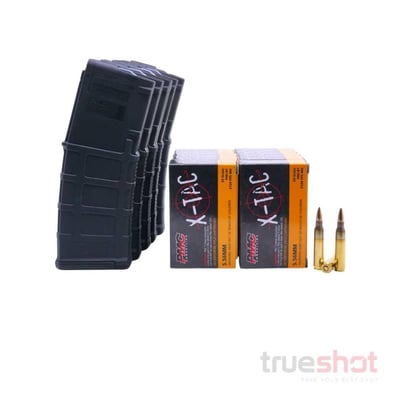 BUNDLE DEAL: 5 Black 30 Round Magpul M3 AR-15 PMAGs and 200 Rounds of Ammo - $152.53