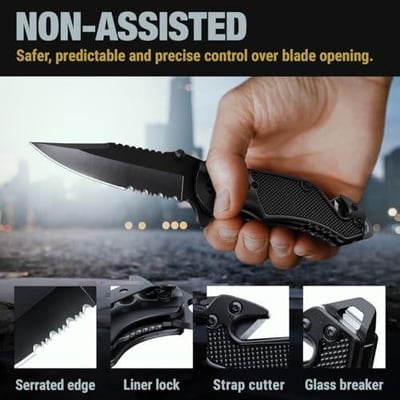 Legal Pocket Knife 2.95” Serrated Blade, Glass Breaker, Seat Belt Cutter Portable Clip - $9.99 + FREE Shipping