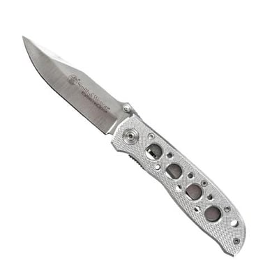 Smith & Wesson Extreme Ops CK105H 7.3in S.S. Folding Knife with 3.2in Drop Point Blade and Aluminum Handle for Outdoor, Tactical, Survival and EDC,Silver - $11.20 + FREE Shipping