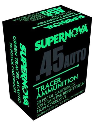 Supernova Green Tracer Non-Corrosive 45ACP 225gr Full Metal - 20 Rd - $20.98