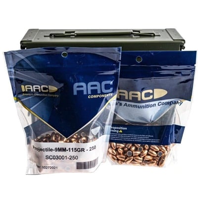 AAC 9mm 115gr 500/ct Projectiles and Ammo Can - $59.99 + Free Shipping