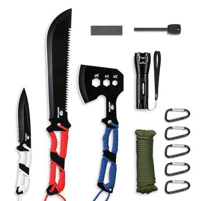 Mossy Oak Hatchet and Machete Knife Set with Sheath, One-Piece Axe & Hunting Knives with Paracord Handle, Zoomable Flashlight, Many Other Tools, Ideal Gift for Men Who Likes Hunting Outdoor Adventure - $30.52 + FREE Shipping