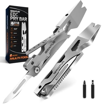 Multitool Pry Bar Wrench Tool with Flat/Phillips Screwdriver Folding Multi-tool Box Cutter Blade Knife, Bottle Opener, Steel Handle, Everyday Carry, Cycling, Camping EDC Pocket Gadget Gifts for Men - $19.98 + FREE Shipping