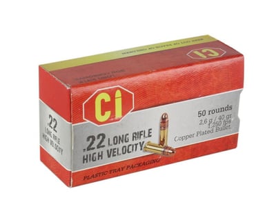 CI .22LR 40GR High Velocity Copper Plated 500 Round Brick (10-50rd Boxes) - $12.99