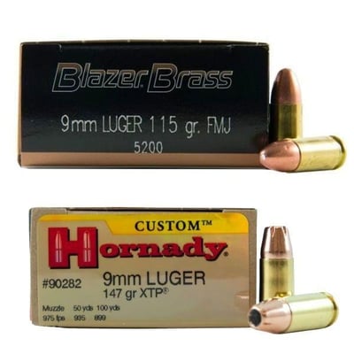 CCI Blazer Brass 115 gr FMJ 9mm 500 Rounds & Hornady 9mm 147gr XTP Custom Pistol Ammunition 25 Rounds - $259.99 + Free Shipping 