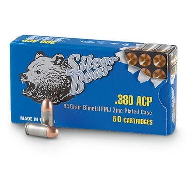 Silver Bear .380 ACP 94 gr. FMJ 1000 rounds - $369.99 + $15 S/H