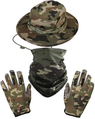 Boonie Hat with Gloves & Neck Gaiter, Men Women Camo Bucket Hats Wide Brim for Safari Military (Camo, Khaki) - $9.99 + FREE Shipping
