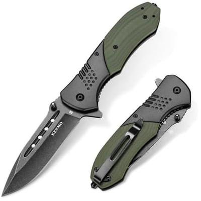 40% off KEXMO Folding Pocket Knife with 3.46" D2 Steel Black Stone Wash Blade and G10 Handle Small Camping Knife for Men Women EDC Outdoor Survival Fishing, Green w/code VXO5A2GY - $15.59 + FREE Shipping