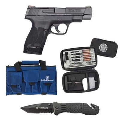 S&W PC M&P 9 Shield M2.0 9mm Pistol w/ Cleaning Kit, S&W Extreme Ops Drop Point Folding Knife, & S&W M&P Pro Tac Range Bag - $374.99