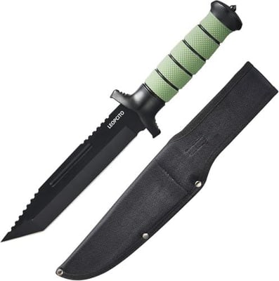 Leopcito 13.6" Fixed Blade Tactical Knife with Sheath, Stainless Survival Hunting Bushcraft Full Tang Non-Slip Handle Serrated Blade - $14.99 + FREE Shipping