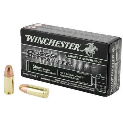 Winchester Super Suppressed 9mm 147 Grain Full Metal Jacket Ammunition 1000 Rnds - $299 (Free S/H)