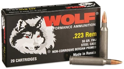 Wolf .223 Rem 55gr FMJ Steel Cased 20rd Box - $10.79