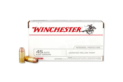 Winchester USA USA45JHP 45 ACP Auto 230 Grain Jacketed Hollow Point Handgun Ammo - 50 round box - USA45JHP - $34.95 