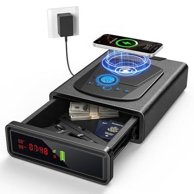 35% off CVLIFE Biometric Gun Safe, Fingerprint Gun Safe with Watch & Phone Wireless Charging, 3-in-1 Alarm Clock Safe, Adjustable LED Light for Home Nightstand Bedside w/code HOTOTYA7 - $97.49 + FREE Shipping