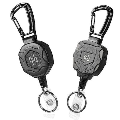 SHENGXIN 2 Pack Retractable Keychain Heavy Duty Carabiner Badge Holder, Tactical ID Badge Reel with 32” Steel Retractable Cord, 8.0 OZ - $8.99 + FREE Shipping