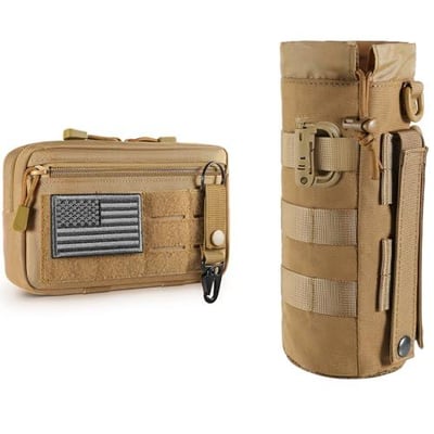 FRTKK Tactical Molle Admin Pouch with USA Flag Patch and Keychain & Tactical Drawstring Molle Water Bottle Pouch with D-Ring Clip - $19.99 + FREE Shipping