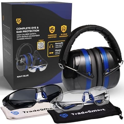 TradeSmart High-Performance Earmuffs for Shooting Range & Two Shooting Eye Protection Glasses + Firearm Confidence Course Included - $29.99 + FREE Shipping