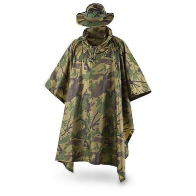 Fox Tactical Ripstop Military Rain Poncho and Boonie Cap Set (Camo, Digi Desert, Digi Woodland, Olive, Black) - $24.49 (Buyer’s Club price shown - all club orders over $49 ship FREE)