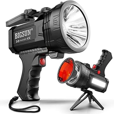 BIGSUN Spotlight 100000 LED with RedLens, 10000mAh Power Bank Rechargeable - $31.99 (Free S/H over $25)