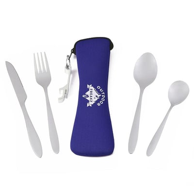 Camping cutlery and travel cutlery (blue) made of Stainless Steel with Neoprene Bag - $3.99 (add-on item) (Free S/H over $25)