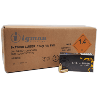 Igman 9mm 124 Grain Full Metal Jacket 1000 Rounds - $235 