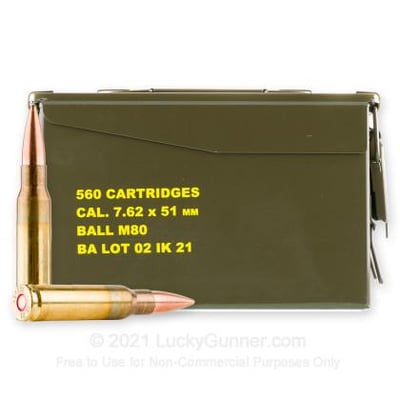 Igman 7.62x51 147 Grain FMJ M80 560 Rounds in Ammo Can - $525 