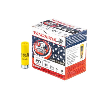 Winchester USA Game & Target 20 Gauge #8 Shot Ammo, 25rds - USA208T - $6.99 