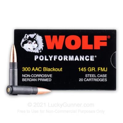 Wolf (Steel Case) 300 AAC Blackout 145 Grain FMJ - 500 Rounds - $370.00