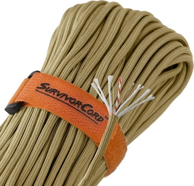 100ft 620 LB Black SurvivorCord Hank Paracord 550 Type III, Military Grade 3 Survival Strands Firestarter - $24.76 + FREE Shipping