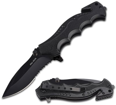 Set of 2 Pro Iron Assisted Opening Serrated Survival Camping Knife (Blue or Black) - $12.95 after code "9VME8378" + Free S/H* (Free S/H over $25)
