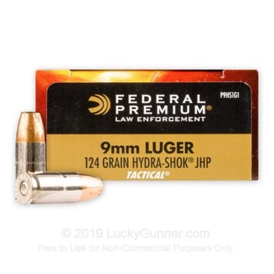 Federal Law Enforcement 9mm 124 gr Hydra-Shok JHP 1000 Rounds - $599 