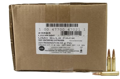 Remington UMC Ammo Bulk Pack 223 Rem 55 Grain Full Metal Jacket 1000 Rounds - $421.88 