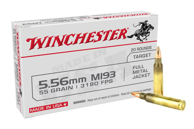 Winchester 5.56x45mm NATO, 55 grain, Full Metal Jacket, Brass, Centerfire Rifle Ammo, 20 rounds - $8.69 (Free S/H over $49 + Get 2% back from your order in OP Bucks)