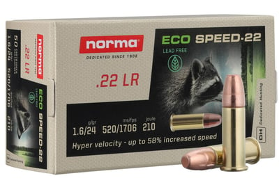 Norma .22 LR – 24 Gr – Norma EcoSPEED – Lead Free – Extreme Velocity 50 Rounds - $9.99 (Free S/H over $149)