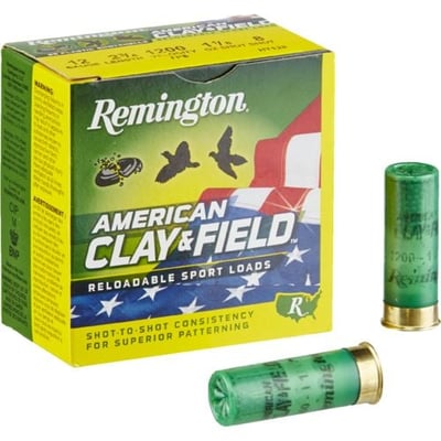 Remington American Clay & Field 12 Gauge Reloadable Sport Loads 8 shot size 25-round box - $89.99 (Buyer’s Club price shown - all club orders over $49 ship FREE)