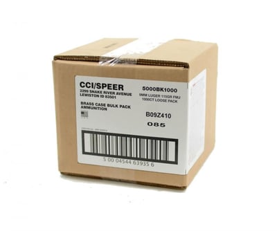 CCI 9mm Bulk Ammo 115gr FMJ 1,000rds Bulk Pack - CC5000BK1000 - $259.99