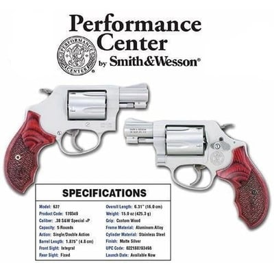 Smith and Wesson 637 Performance Center Stainless .38 SPL 1.825-inch 5Rd TALO Exclusive - $512.99 ($9.99 S/H on Firearms / $12.99 Flat Rate S/H on ammo)