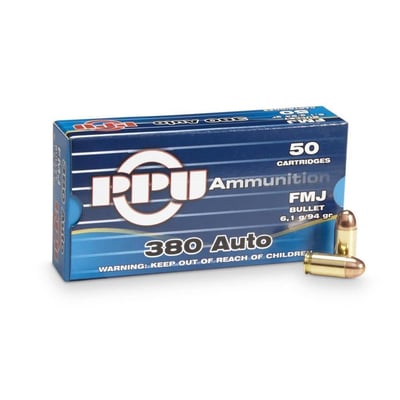 PPU, .380 ACP, FMJ, 94 Grain, 50 Rounds - $10.49 (Buyer’s Club price shown - all club orders over $49 ship FREE)