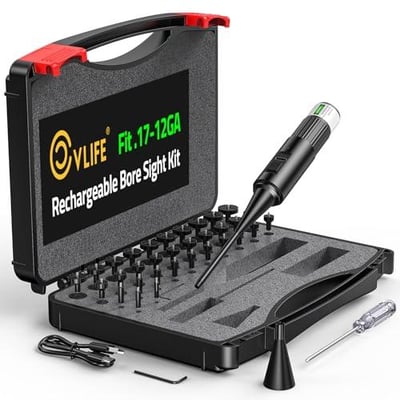 CVLIFE Rechargeable Bore Sight Laser with 32 Adapter Kit Green/Red Laser Fits .17 to 12GA Calibers - $30.23 w/code "NE7IXT3B" + 10% Prime discount + FREE Shipping
