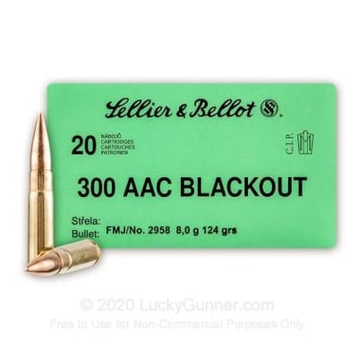 Sellier & Bellot 300 AAC Blackout 124 Grain FMJ 20 Rounds - $20