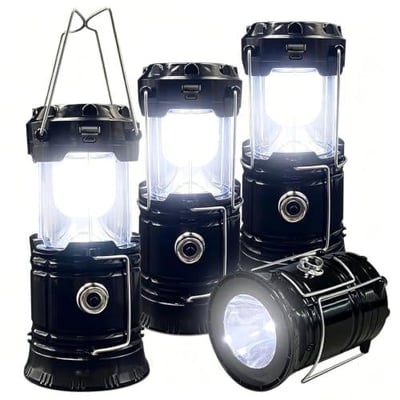 Collapsible Portable LED Camping Lantern XTAUTO Lightweight Waterproof Solar USB Rechargeable LED Flashlight Survival Kits for Indoor Outdoor Home Emergency Light Power Outages Hiking Hurricane 4-Pack - $19.94 + FREE Shipping