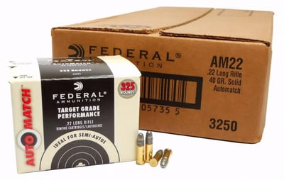Federal AM22 Champion Training 22 LR 40 gr Lead Round Nose (LRN) 3250 rd CASE (10x325ct Boxes) - $189.99 