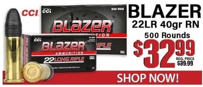 Blazer 22 Long Rifle 40 Grain Lead Round Nose 500 Round Brick - $32.99