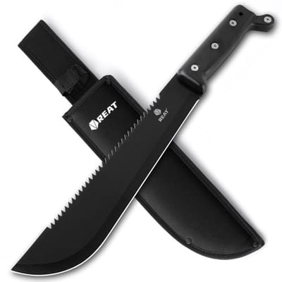 REAT Machete with Saw, 17" Full Tang Fixed Blade Hunting Knife with Sheath, Ergonomic No-Slip Handle,Machetes for Cutting Trees,Yard Work,Bushcraft, Survival - $12.99 + FREE Shipping