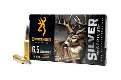Browning SILVER 6.5 Creedmoor 129 Grain Plated Soft Point Rifle Ammo - 20 round box - B192600651 - $21.99 (FREE Shipping over $50)