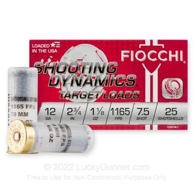 Fiocchi Target 12 Gauge 2-3/4" 1-1/8 oz. #7.5 Shot 250 Rounds - $95 