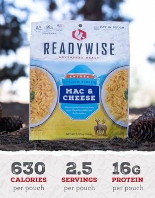 ReadyWise Adventure Meal Mac & Cheese, 2 Servings – Freeze-Dried MRE for Emergency Preparedness, Camping, Hiking, Backpacking, Survival Food, Long-Term Storage, and Disaster Readiness - $4.89 + FREE Shipping